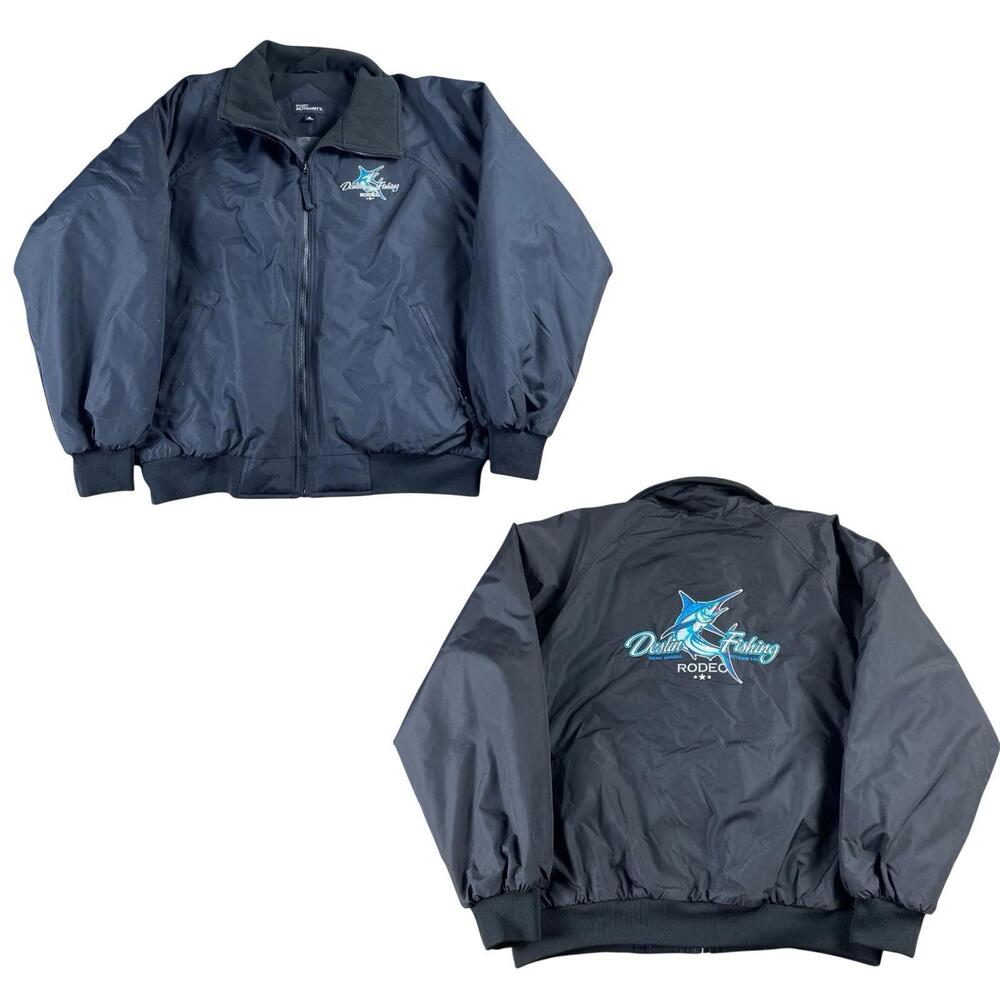 Port Authority NWT Destin Fishing Rodeo Bomber Jacket Men's XL Black Embroidered